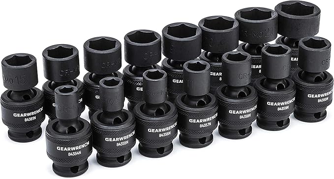 GEARWRENCH 15 Piece 3/8inch Drive 6 Point Universal Impact Socket Set, Metric - 84918N (Pack of 6)