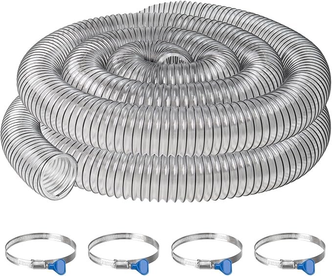 3" x 20' PVC Dust Collection Hose,3 Inch Dust Collector Vacuum Hose for Woodworking Dust Collection Systems,Dust Collection Tube Flexible Clear PVC Fume Debris Collection Hose w/Carbon Steel Wire