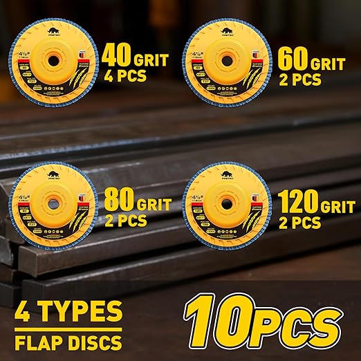 Flap Discs 4 1/2 for Angle Grinder no Tools Installation, 10 Pcs 40/60/80/120 Grit Flap Disc, 4.5" x 7/8" High Density Trimmable Zirconia Type 27 Flap Sanding Disc for Grinding and Sanding (10 Pack)
