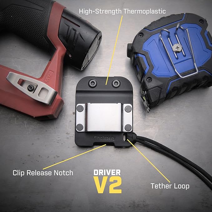 Holstery DriverMaster | Clip-On Tool Belt Drill Holder - Simple Hook Holster for Cordless Drill, Impact, Nailer, Tape Measure, or Any Tools with Hanger Clips