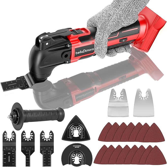 Cordless Oscillating Multi Tool Compatible with Milwaukee 18V Battery(Battery Not Included), Brushless Motor Oscillating Power Tools, 6 Variable Speeds, 23-Piece Kit for Cutting, Sanding, Scraping
