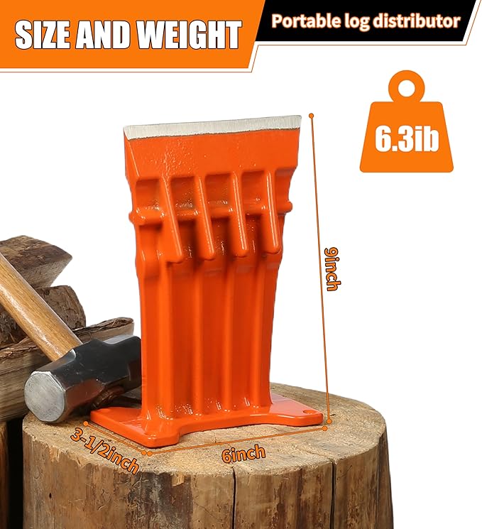 Firewood Kindling Log Wood Splitter ??No Axe! Wedge Point Splits Firewood, 6 Inch, Orange with Safety Cover