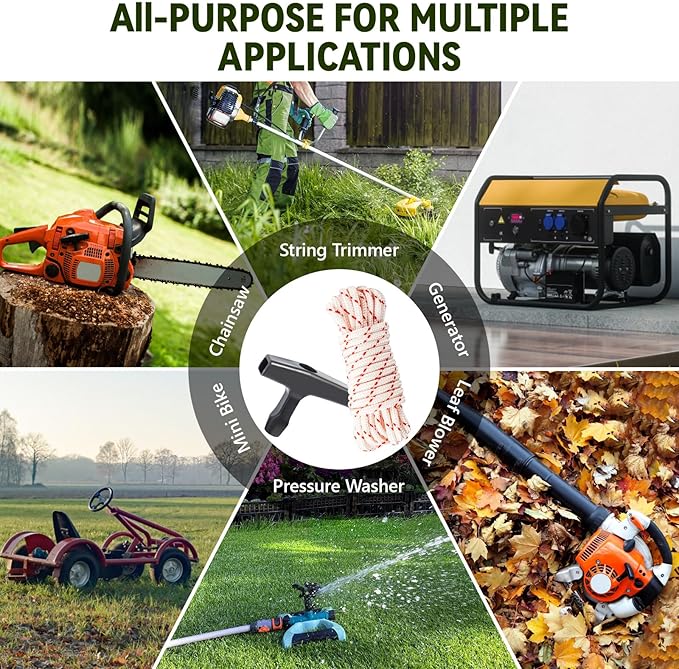 3 Pack, 10 ft x 9/64" (3.5mm) Pull Cord Rope with Handle, Premium Starter Rope with High Tensile Strength, Universal Pull Cord Replacement for Lawn Mower, Generator, Chainsaw, and Small Engine