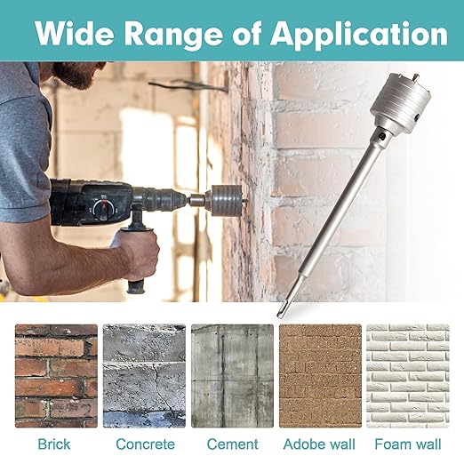 9Pcs Masonry Concrete Hole Saw Kit (30 40 65 80 100 mm), 300 mm Tungsten Carbide SDS Plus and SDS Max Bit Shank, Hole Saw Set for Concrete Brick Cement Tile