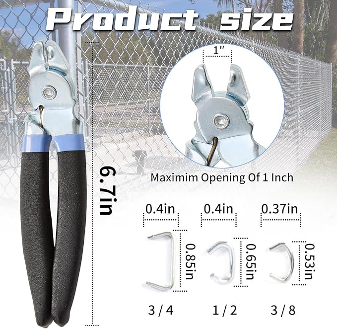 Hog Ring Pliers Kit with 300 Pcs 3/4" 1/2" 3/8" Galvanized Steel Hog Rings,Bent Hog Ring Pliers Kit for Auto Upholstery and Fencing,Bagging,DIYCraft,Furniture(Blue)