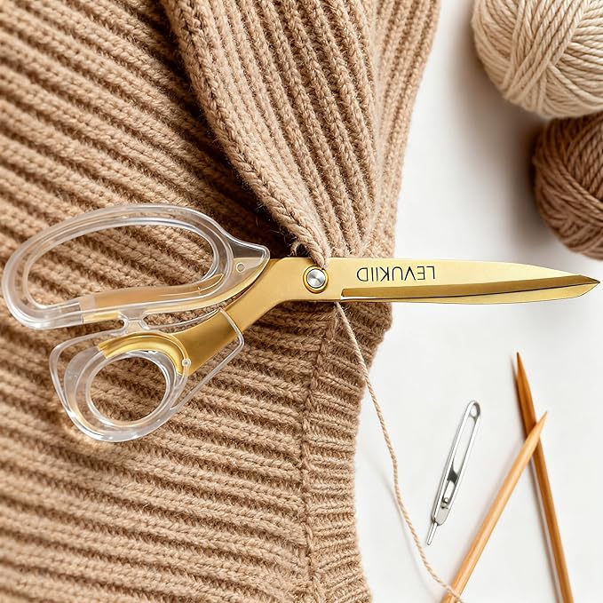 scissors all purpose, Titanium Coated Blades and Ergonomic Clear Handle, Clear Gold scissors for Office Desk, Modern Design for Craft, Sewing, fabric,Office/Gold