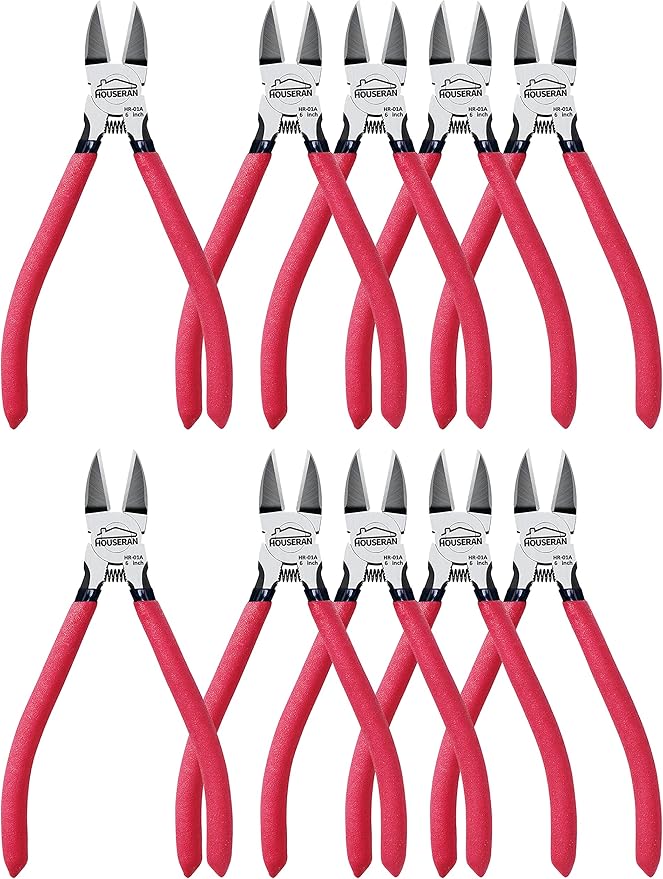 Wire Cutters 10 Pack, 6" Dykes Cutteres, HOUSERAN Wire Snips with Non-slip Red Handle, Side Cutter, With Spring Loaded, Flush-Cutter for Artificial Flowers, Crafts, Zip Tie