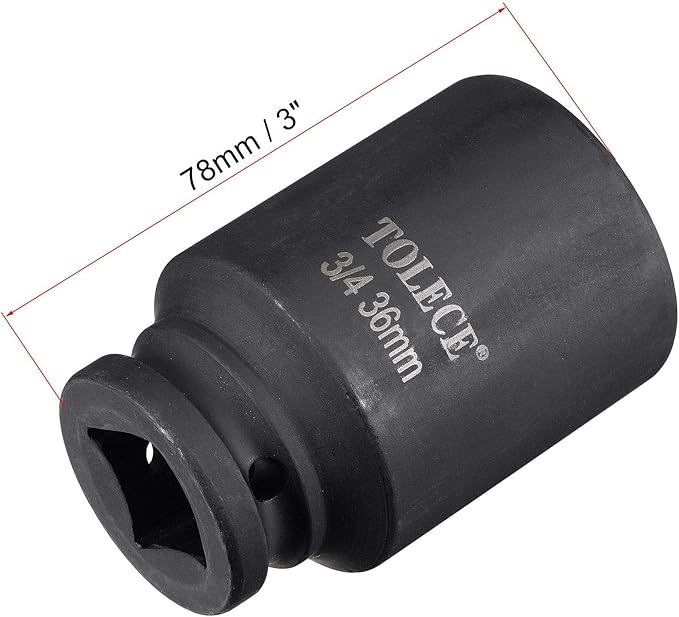 uxcell 3/4-Inch Drive 36mm 12-Point Deep Impact Socket, CR-MO Steel 78mm Length, Metric Sizes