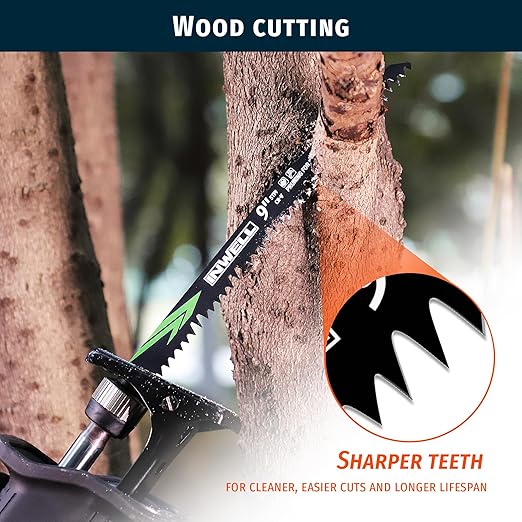 9-Inch Wood Pruning Reciprocating Saw Blades 12-Piece, 5TPI, Sawzall Blades Wood, CR-V Steel Universal Saw Blades Set with Storage Box