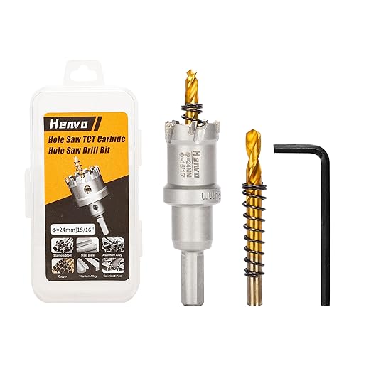 Hole Saw 15/16" (24mm) Heavy Duty Carbide with 2 Pilot Drill Bits - Metal Hole Cutter Cuts Stainless Steel, Iron, Copper, Brass, Plastic
