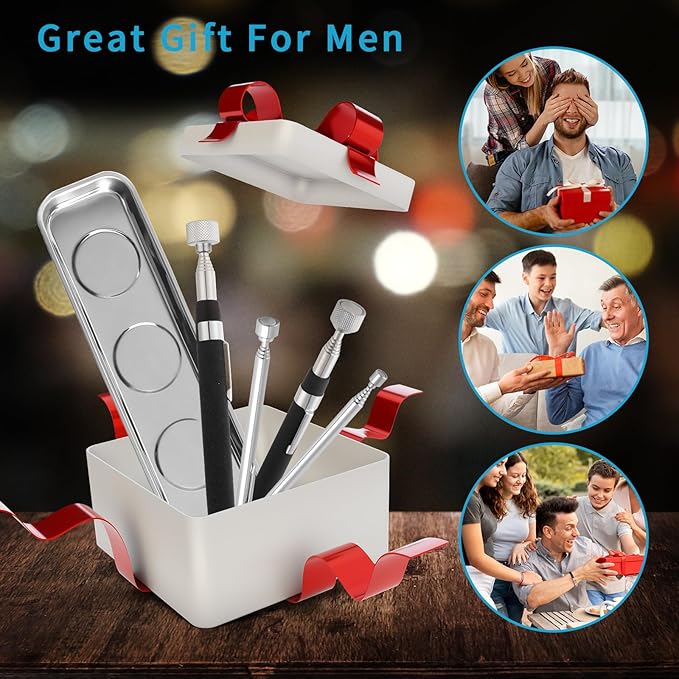 5 PCS Magnetic Telescoping Pick up Tools, 15 LBS, 8 LBS, 3.5 LBS, 1.5 LBS Magnet Stick Screws Parts Finder, with Rectangle Magnet Tray, Pickup Nails, Metal Retrieving
