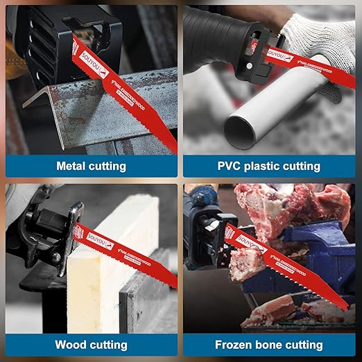 25 Pack 9 Inch 6/12 Tpi Reciprocating Saw Blades Bi-Metal Steel Demon with Perma-Shield Coating Stud and Reciprocating Saw Blades for Cutting Embedded Wood Metals PVC Pallets etc.