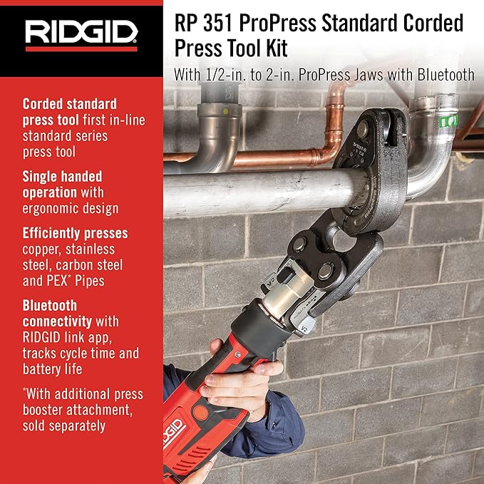 RIDGID 67193 Model RP 351 ProPress Standard Press Tool Corded Kit with Corded ProPress Tool, Press Tool Jaws (1/2" to 2"), and Case