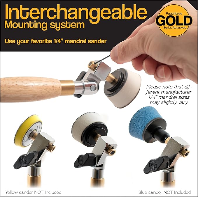 Bowl Sander Tool Kit - Dual Bearing Head & Hardwood Handle, 85 Piece Wood Sander Kit, 1" & 2" Hook & Loop Sanding Disc Sandpaper, 1/4 Mandrel