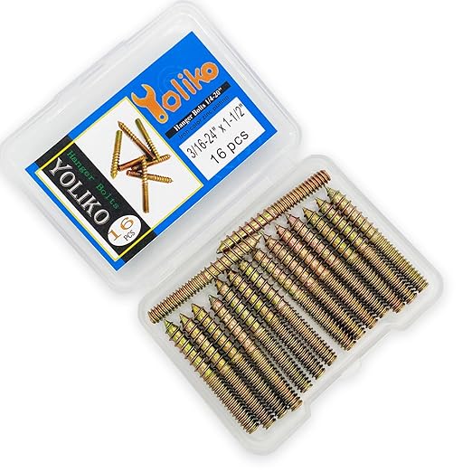 16 Pack 3/16-24x 1-1/2 Inch Hanger Bolts Double Headed Bolts for Furniture Screws 38.1mm Length