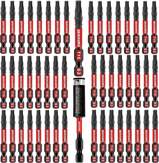 51 Pieces T15 Impact Tough Magnetic Screwdriver Bit Set, 1 In. #15 Torx Head Power Bit Set, S2 Alloy Steel T15 Star Bit with 1Pcs Impact Bit Holder
