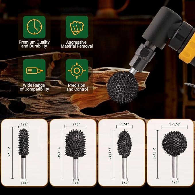Extreme Coarse Sphere Rotary Burr, 1??" Shaft, Ball Shape Rotary Rasp bit for Wood carving-fit Bosch,Foredom, DeWalt, Milwaukee Tools- Abrasive Tungsten Carbide Rasp Sphere, 1-1/4" Head Diameter