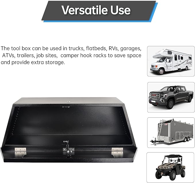 35’’ Trailer Tongue Tool Box, Steel Tool Storage Box for Trailer Tongue, Suitable for Truck, Trailer, Rv（35"*12"*11.8"-Black）