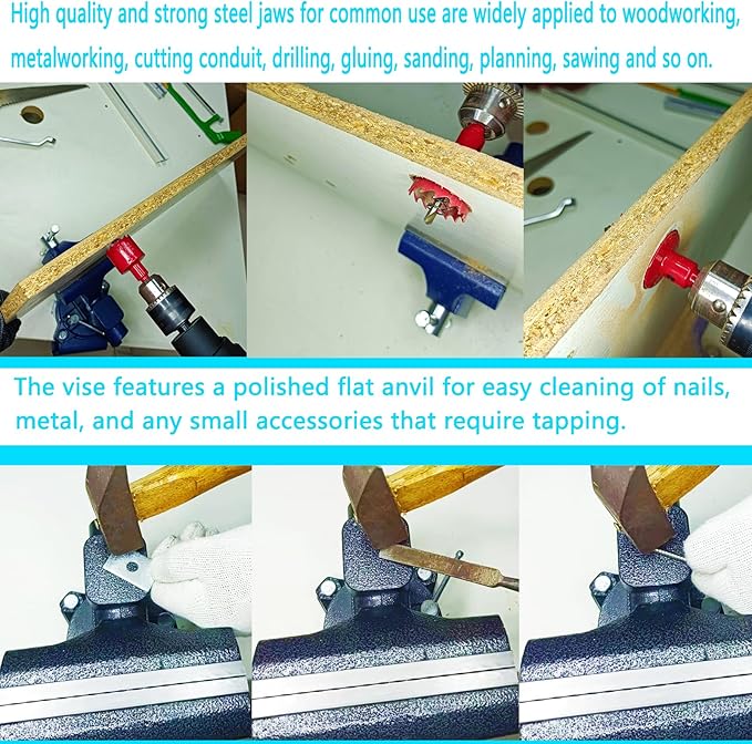 MYTEC 2-In-1 Bench Vise Heavy Duty for Workbench, 6.0" blue, Upgraded Multi-Purpose Table Vice, Universal Rotate 270째Work Clamp-On Vise