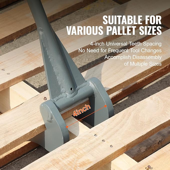 VEVOR Pallet Buster, 50'' Carbon Steel Handle Wrecking Pry Bar, 2000 lbs Weight Capacity, Heavy Duty Deck Board Removal Tool, Multipurpose Demolition Bar for Flooring, Framing, Roofing, Trim, Drywall