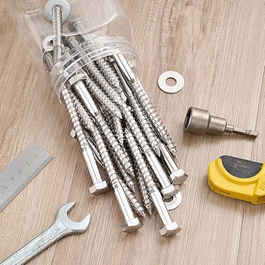 20 Pcs M10x4 Inch Hex Head Lag Screws 304 Stainless Steel 18-8 Exterior Use Lag Screws for Large Outdoor Engineering Projects Outdoor Platforms, Large Fences