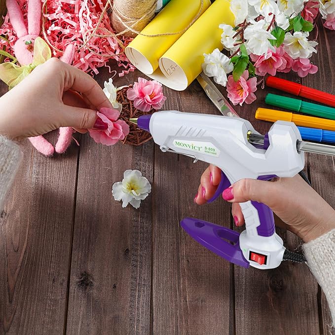 Full Size Hot Glue Gun, MONVICT Dual Temp Glue Gun 60/100W Base Stand Heavy Duty Melt Glue Gun Kit with 15 Pcs Glue Sticks & 3 Finger Protectors for Sealing Wax, Quick Repairs, DIY, Art & Crafts