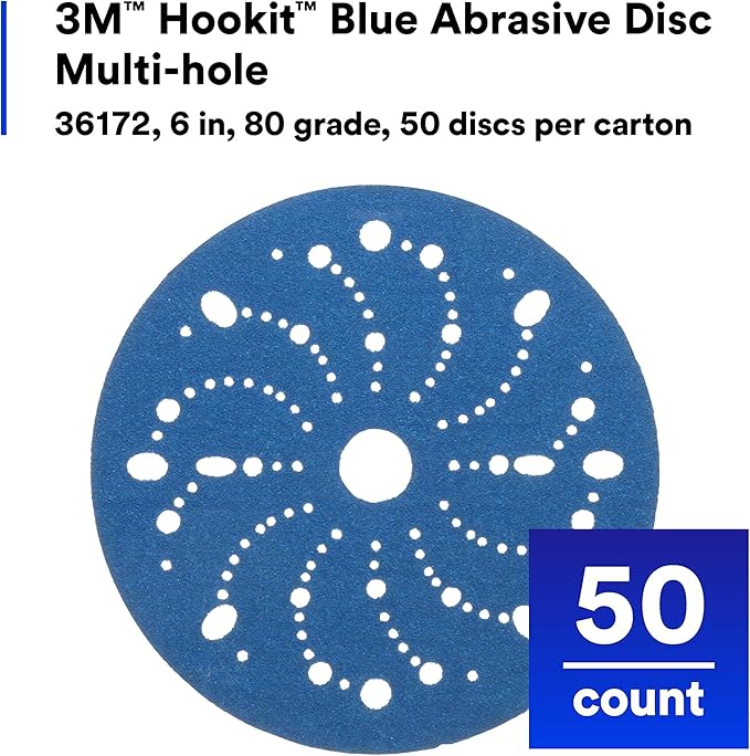 3m 3M-36172 Hookit Blue Abrasive Disc Multi-hole, 6, 80 Grade