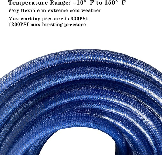 Air Hose 1/4 in x 100 ft, Polyurethane(PU), Reinforced Air Compressor Hose, Lightweight, Kink Resistant with 1/4??Industrial High Flow Quick Coupler&Plug, Bend Restrictors,300 PSI (100FT, Dark Blue)