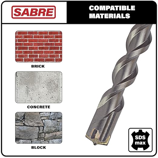 Sabre Tool 7/8 Inch x 13 Inch SDS MAX Rotary Hammer Drill Bit, U-Flute, Carbide Tipped for Brick, Stone, and Concrete (7/8" x 8.5" x 13")