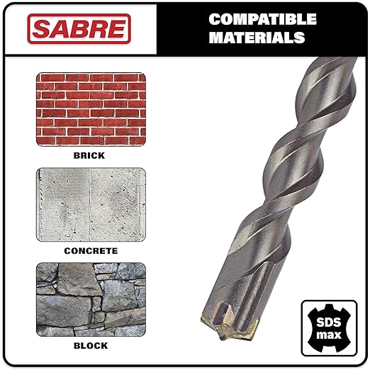 Sabre Tool 2 Inch x 21 Inch SDS MAX Rotary Hammer Drill Bit, U-Flute, Carbide Tipped for Brick, Stone, and Concrete SDS MAX Drivers ONLY (2inches x 15inches x 21