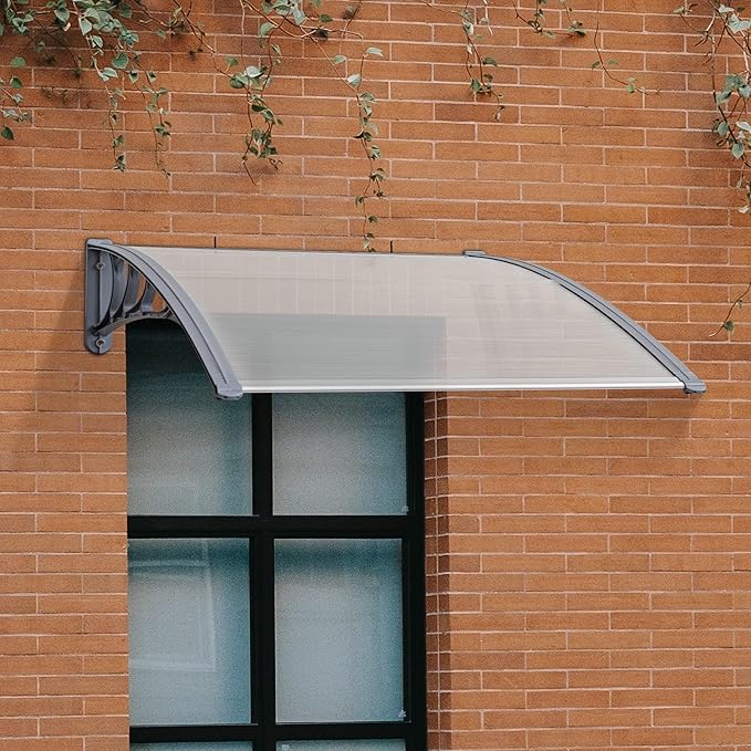MCombo 39" x 38.6" Window Awning Outdoor Polycarbonate Hollow Sheet Door Patio Canopy, 6055-4040(Clear Board with Gray Bracket)