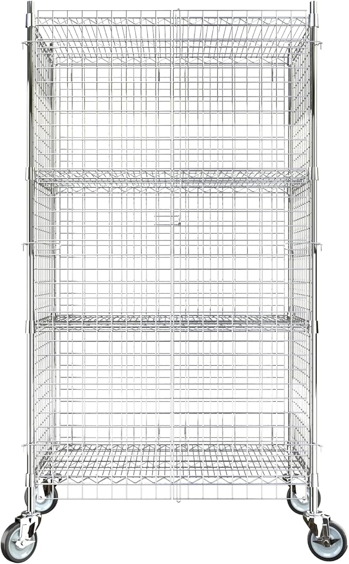 Commercial Grade NSF Listed Metal Wire Mesh Storage Chrome Mobile Security Cage Kit, 24" x 36" x 70", Perfect for Warehouse, Grocery Store, Restaurant, Dishroom