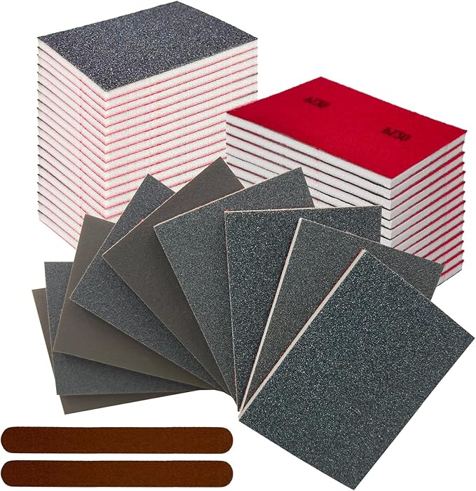 26PCS Sanding Sponge, Washable and Reusable Sanding Blocks, Hook & Loop Wet Dry Sandpaper Block for Drywall Metal Wood Furniture and Model Polishing, 120-3000 Grit Sand Paper Assortment Pack