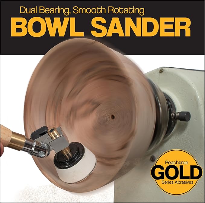 Bowl Sander Tool Kit w/Dual Bearing Head & Hardwood Handle, 42 Pieces Wood Sander Set, 2 Hook & Loop Sanding Disc Sandpaper Assortment, 1/4 Mandrel Bowl Sander