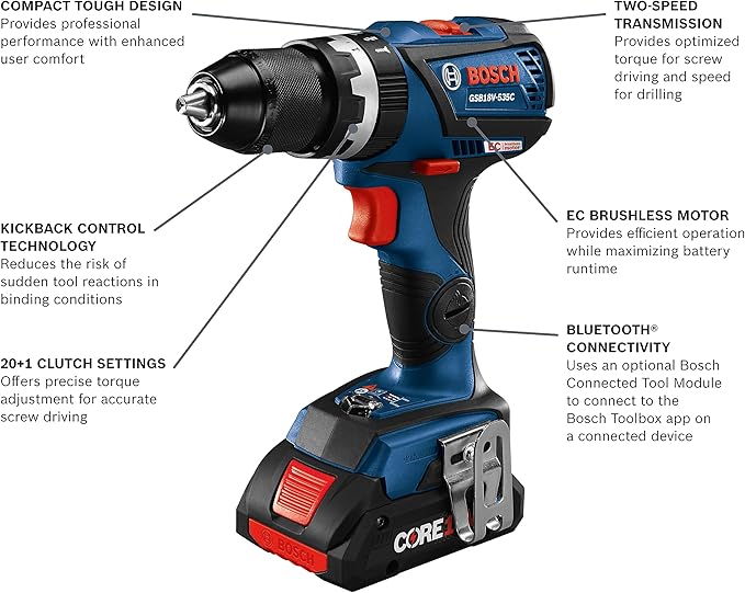 BOSCH GXL18V-601B25 18V 6-Tool Combo Kit with 2-In-1 Bit/Socket Impact Driver, Hammer Drill/Driver, Reciprocating Saw, Circular Saw, Angle Grinder, Floodlight and (2) CORE18V 4 Ah Compact Batteries
