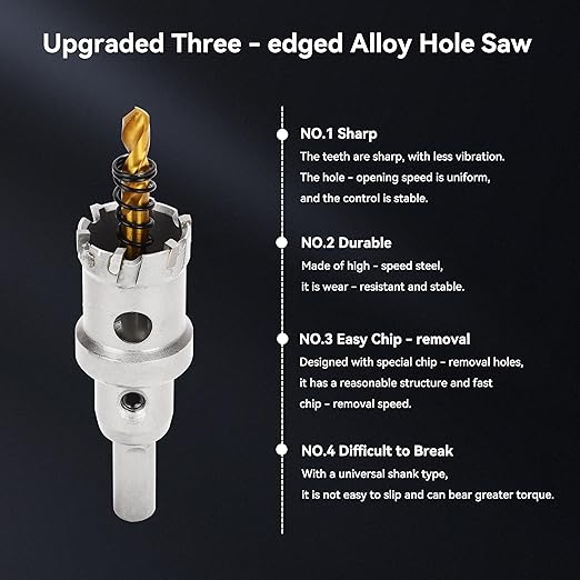 Hole Saw 5-1/8" (130mm) Heavy Duty Carbide with 2 Pilot Drill Bits - Metal Hole Cutter Cuts Stainless Steel, Iron, Copper, Brass, Plastic