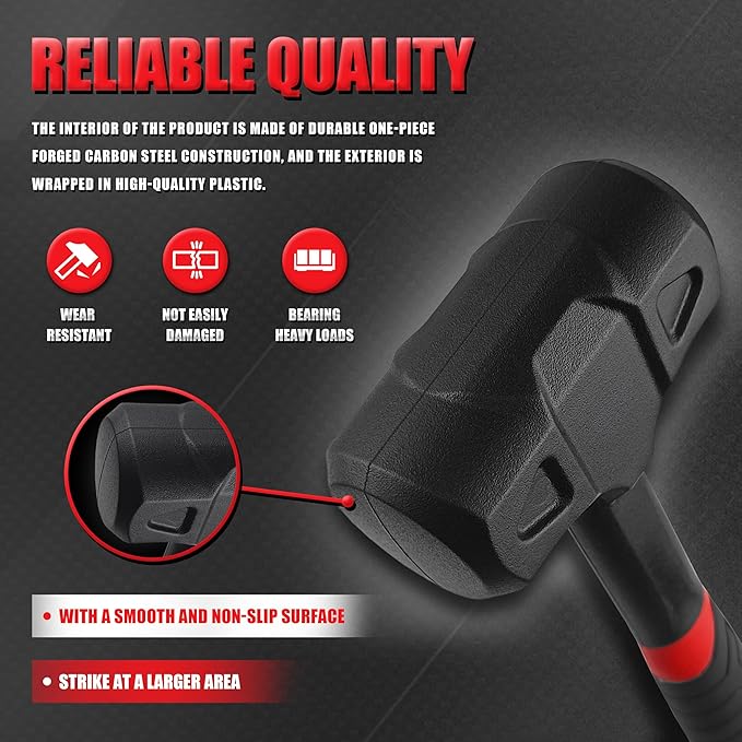 YIYITOOLS 3-Piece Dead Blow Hammer Set,16oz(1LB),32oz(2LB),48oz(3LB),Deadblow Hammers with One-Piece Forged Carbon Steel,Steel Ball-Filled Head,Anti-Vibration Rubber Grip,Spark and Rebound Resistant