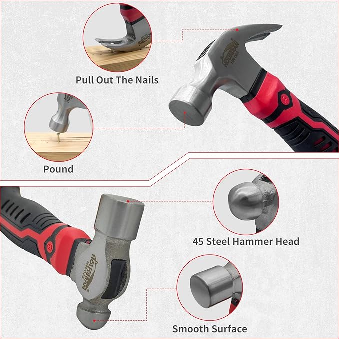 4-Piece Small Hammer Set, 8oz Ball Peen, Claw, Sledge, Cross Peen, Mechanic Hammer Mini Mallet Tool for Craft