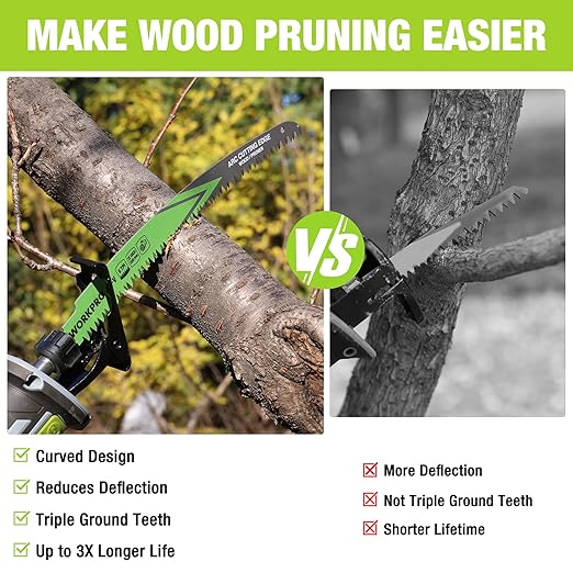 WORKPRO 12" Japanese Teeth Wood Pruning Reciprocating Saw Blades Set, Arc Cutting Edge 6TPI Pruning Saw Blades for Tree Pruning, Wood Cutting, Durable & Sharp, 3 Pack