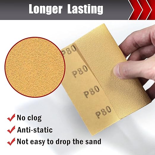 50 Pcs 1/4 Sheet Sandpaper, Premium Sand Paper 80/120/150/220/320/400 Grit Sandpaper Sheet Sand Paper Assortment for Wood Metal Automotive Palm Sanders 5.5" x 4.5"