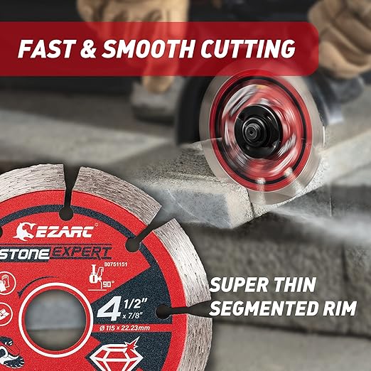 EZARC 4-1/2 inch Segmented Diamond Blade, Diamond Cutting Wheel for Angle Grinder Stone Master, 4.5" Stone Blade for Cutting Concrete Granite Masonry Brick, 7/8"-20mm-5/8 Arbor (2-Pack)