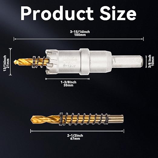 Hole Saw 13/16" (21mm) Heavy Duty Carbide with 2 Pilot Drill Bits - Metal Hole Cutter Cuts Stainless Steel, Iron, Copper, Brass, Plastic