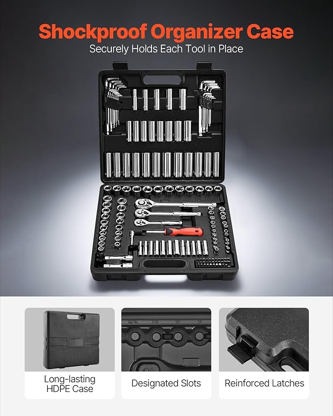 149-Piece Socket & Ratchet Set,1/2",3/8" & 1/4",SAE and Metric,Deep and Shallow,CR-V Alloy Steel with High Torque Ratchet & Case,Complete Mechanic Tool Kit for Auto Repair & DIY