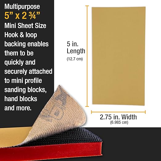 Dura-Gold Premium 5" x 2.75" Gold Sandpaper Sheets, 220 Grit (Box of 40) - Hook & Loop Backing, Wood Furniture Woodworking, Auto Paint - for Palm Sanders, Clip-On, Hand Sanding Blocks