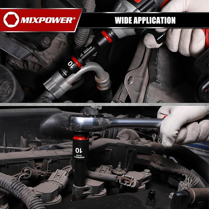 MIXPOWER 43 Pieces 1/2" Drive Deep and Shallow Impact Socket Set, 6 Point,Metric Sizes 9-30mm, 1/2'' Impact Universal Joint, 1/2"Drive Extension Bars:3",6",10",15",CR-MO Steel Mechanic Socket Set