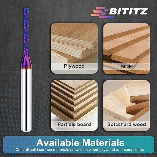 1/4 Inch Shank 1/8 Inch Dia Downcut Spiral Router Bit - 1 Inch Cutting Length 3 Inch Overall Length| CNC Router Bits for Woodworking, Mortising, and Engraving