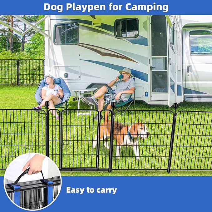 ADAVIN Garden Fence with Gate 36 in(H)횞31 Ft(L) 14 Panels, Camping Fence, Tall Animal Barrier Fence, Pet Fences for Dogs Outside, Black Metal Decorative Garden Fencing, Flower Bed Fencing
