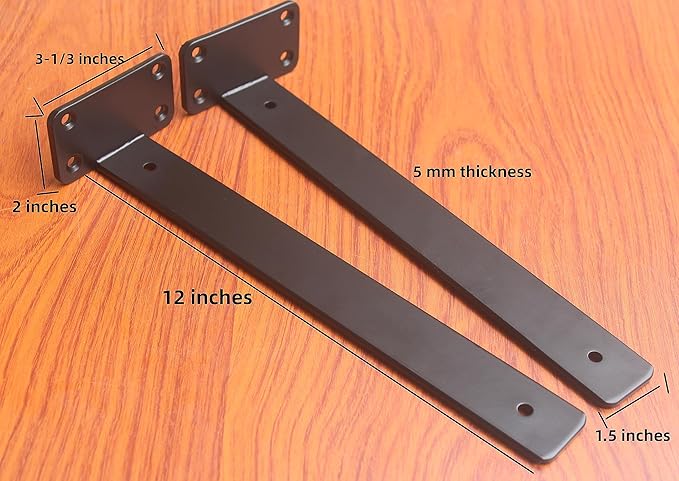 24 Pack - 12 inch Black Hidden L Shelf Bracket (1/5 Inch Thicked) Iron Floating Shelf Brackets Rustic Industrial Metal Brackets for Shelf Support