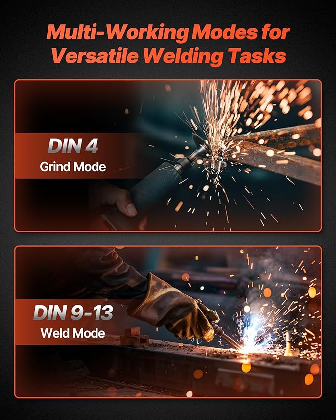 VEVOR Welding Helmet Auto Darkening, 3.66" x 1.69" True Color Welding Hood, Solar Powered Welder Mask 2 Arc Sensors, Shade 4/9-13 for TIG MIG ARC Weld Grinding - CRIUS Series (Blue Lightning Pattern)