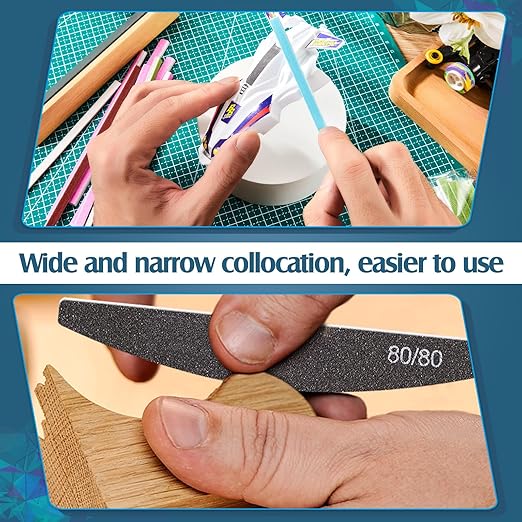Honoson 70 Pcs Sanding Sticks Polishing Sticks Fine Sanding Twig Coded Abrasive Sand Twig for Plastic Model Assorted Metal and Wood Sand Tool Accessory for Craft(Low Grits Rating,Half Moon)